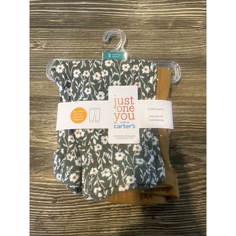 Carter's Just One You Baby Girls' 2pk Floral Pants - Sage Green 3Months. NWT. Q